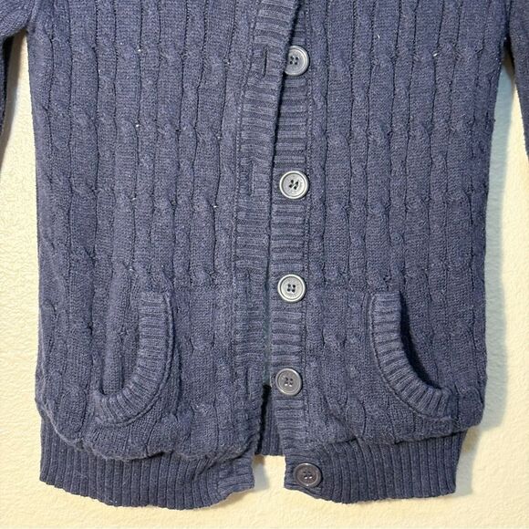 American Eagle Outfitters Cable Knit Hooded  Cardigan Kids M Navy Blue. - Picture 4 of 11